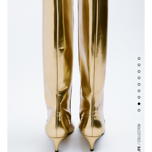 Zara NWT 38 7.5 Gold metallic patent leather boots cowboy heels patent barbie - Picture 5 of 13